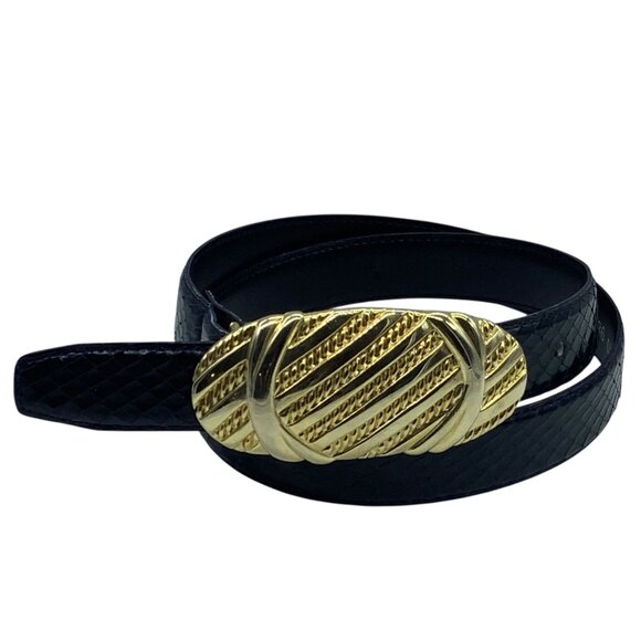 Vintage Genuine Reptile Leather Belt Gold Tone Buckle Leather Shop Waist 26-30 - Picture 1 of 8